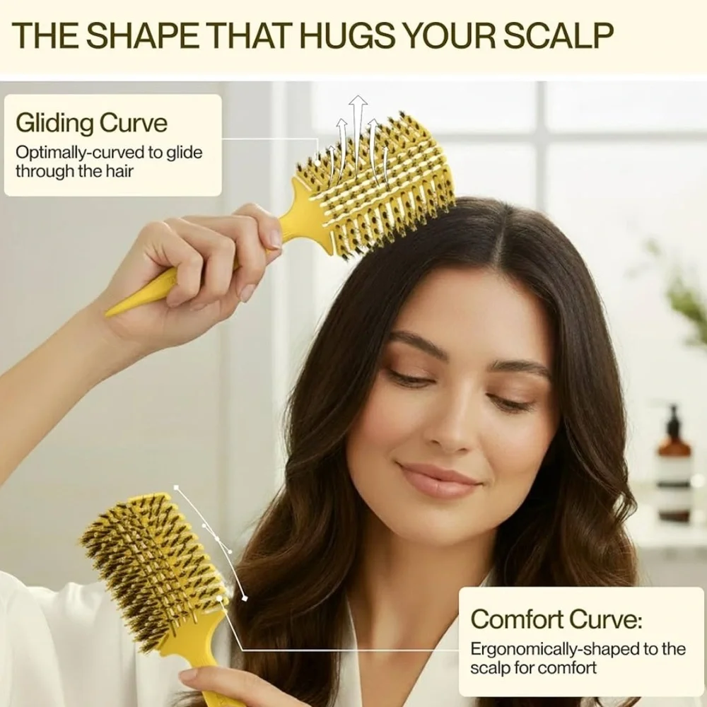 Cocco Yellow Aura Vent Boar Bristle Hair Brush